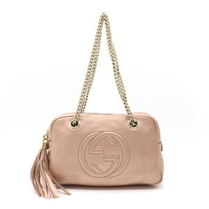 Gucci Soho Chain Shoulder Bag Leather Metallic Pink
